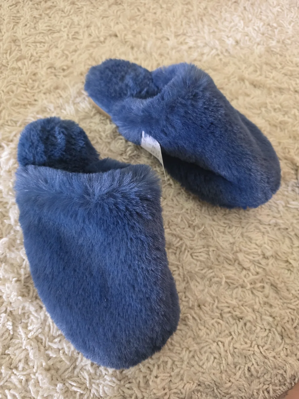 J. Crew Navy Plush Fuzzy Slip-On Slippers